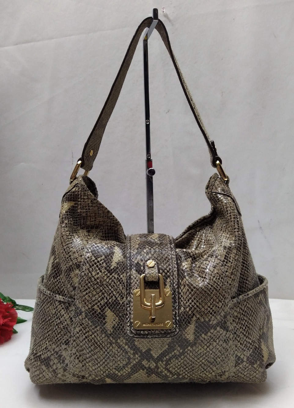 Michael Kors Gray Leather Snakeskin Embossed Shoulder Bag
